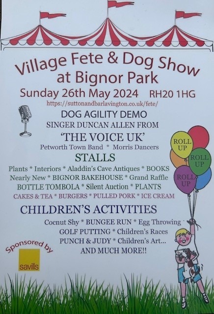 A flyer for the Village fete and dog show held at the Bignor Park estate