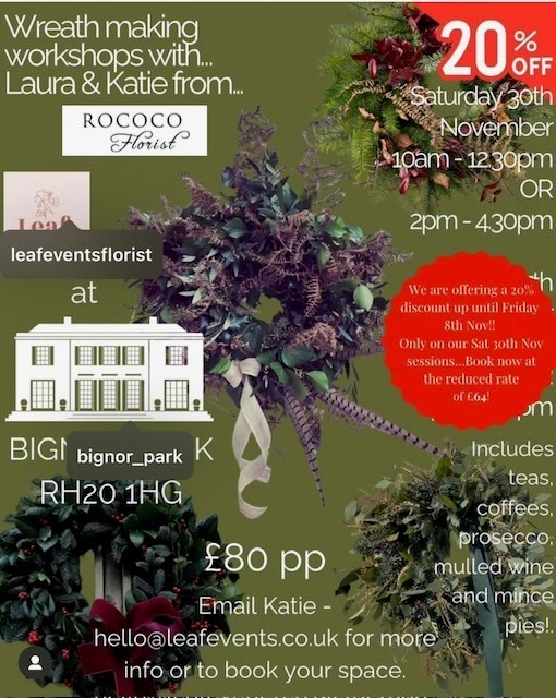 A flyer for advertising wreath making at Bignor Park